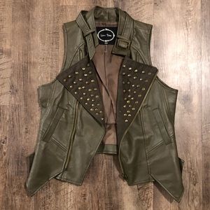 Army Green Leather Studded Vest